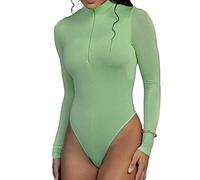 Faringoto Women's Long Sleeve Bodysuit Tops Mock Neck Zipper Long Sleeve