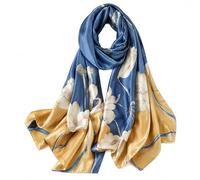 FARIYGATE Women Silk Scarf Satin Large Long Soft Ladies Blue Yellow Floral Neck Scarves Headscarf Lightweight Multi-Use Shawl Elegant Silky Luxury Gifts 79016