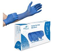 Farla MediHands Blue Large Vinyl Examination Gloves - Box of 100 Disposable, Powder-Free, Latex-Free, Protein-Free Medical Gloves - Multi-Purpose, Single-Use