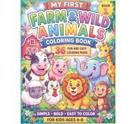Farm and Wild Animals Coloring Book for Kids Ages 4-8: 36 Easy Coloring Pages with Bold Lines | Learn Animal Names While Coloring | Large 8.5 × 11 Inch Fun Activity Book for Boys and Girls