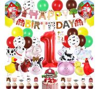 Farm Animal 1st Party Decorations - Animals Decoration Balloons Walking Dog Duck Chicken Horse Number 1 Foil Balloon Cake Toppers, Happy Birthday Banner for Kids 1 Year Old Birthday Party