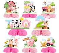 Farm Animal 2nd Birthday Party Decorations Girl - 8PCS Farm Animal Honeycomb Centerpieces, Pink Barnyard Birthday Decorations, Barn Animal 2 Years Old Birthday Party Decorations