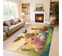 Farm Animal Area Rugs for Living Room, Cute Sheep Duck Cow Pig chicken Rugs for Bedroom 160x230cm, Machine Washable Carpet, Non Slip Soft Low Pile Patterned Indoor Rug QAZ20