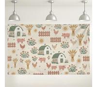 Farm Animal Backdrop, Cute Pigs and Chicken Pattern, Rustic Green and Peach Decor, Perfect for Indoor/Outdoor Photography, Spring Summer Party Supplies 71x43 Inch