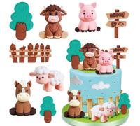 Farm Animal Cake Toppers Set - 8PCS Farm Cake Toppers (Sheep, Cow, Pig, Horse, Trees & Fence) for Baby Shower, Birthday Party & Farm Theme Celebrations
