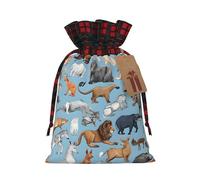 Farm Animal Color Blocked Linen Drawstring Gift Bag, Reusable Gift Bag