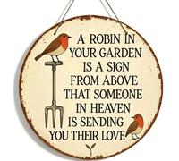 Farm Animal Country Wall Decor Tin Sign, Round Rustic Tin Sign A Robin In Your Garden Is A Sign From Above, Vintage Robin Bird Memorial Wall Decor Plaque (1 pcs)