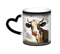 Farm Animal Cow Coffee Mug with Handle 11 Oz, Color Changing Cups In The Sky, Heat Sensitive Magic Funny Art Mug, Unique Coffee Tea Cup Porcelain Mugs Gift for Women Men Black