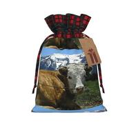Farm Animal Cow Printed Gift Bag, Perfect Color Blocking Burlap Gift Bag