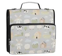 Farm Animal Cow Sheep Hut Gray 1.5-Inch 3-Rings Binder Organizer with Shoulder Strap & Handle Easy to Carry Document Organizer Bag for Middle Student Bolsa de cremallera