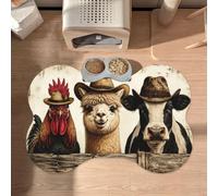 Farm Animal Cowboy Hat Portrait Bone Shaped Pet Feeding Mat 16"X24"