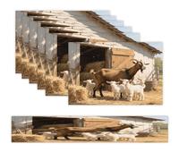 Farm Animal Cute Goat Placemats Set of 7 Exquisite Linen Table Mat Seven Piece Set Includes 13"x71" Fashion Table Runner and 12"x18" Place Mat Decor for Kitchen Dining Room