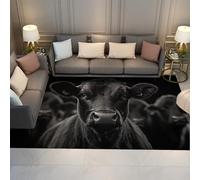 Farm Animal Floor Mat Black Cow Modern Design Printed Non-Slip Area Rugs Washable Soft Thin Carpet for Farmhouse Country Style 140x200cm
