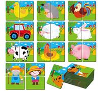 Farm Animal Memory Game, 28 Chunky Cards Farm Animal Head Tail Matching Activity 1-5 Players Memory Matching Game for Toddlers, Preschoolers