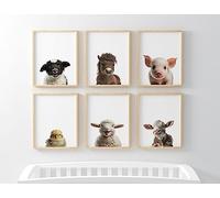 Farm animal nursery prints set of 6 baby animal posters for childrens bedroom | Unframed (A3, Original)