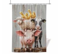 Farm Animal Shower Curtain for Bathroom, Pig Sheep Cow Chicken Waterproof Cloth Fabric Bathroom Accessories Set with 12 Rust Proof Plastic Hooks, 48” x 72”