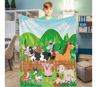 Farm Animal Throw Blanket, Cartoon Cute Animal Blanket for Kids, Soft Cozy Flannel Farm Dog Pig Lamb Hen Horse Cow Blankets, Fluffy Animal Fleece Blanket for Toddler Girl Boy Gift Crib, 101x127cm