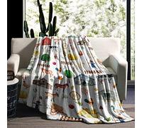Farm Animal Throw Blanket, Cartoon Farm Themed Room Decor Horse Animal Print Oil Painting Pattern Colorful Blankets Gifts for Adults Kids Boys, Fleece Blanket for Sofa All Seasons - 150 × 130 CM