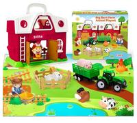 Farm Animal Toys for 1 2 3 Year Old Toddlers, Big Red Barn with Farm Mat & Animals & Tractor Toy for Boys Girls, Montessori Learning Interactive Barn Set for Kids 1-3, Ideal Christmas Birthday Gifts