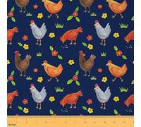 Farm Animal Upholstery Fabric by The Yard Cute Chicken Reupholstery Fabric for Chairs Farm Nursery Decor Funny Country Theme Decorative Waterproof Outdoor Fabric 1 Yard (L92*W150cm) Blue Red