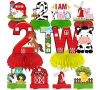 Farm Animals 2nd Birthday Decorations Table Centerpieces, Barnyard Theme 2nd Birthday Honeycomb Ceterpieces Party Supplies for Boys Girls, Farm Barn Theme Two Birthday Table Topper Decor