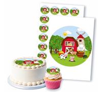 Farm Animals Barnyard Fun Scene, 1 Round 8" & 24 2" Edible Toppers Set