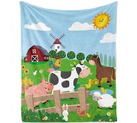 Farm Animals Blanket for Kids, Farm Theme Soft Plush Fleece Throw Blanket, Cartoon Animal Print Cozy Flannel Fuzzy Blanket for Boys Girls, Warm Farm Style Cute Blanket for Bed Sofa Couch, 100x130cm