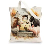 Farm Animals Canvas Tote Bags, Reusable Rustic Animal Print Vintage Lightweight Washable Tote Bags with Shoulder Strap Canvas Tote Bags for Travel Picnic 13x15