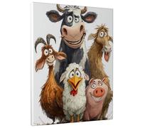 Farm Animals Canvas Wall Art, Colorful Animal Friends Poster Prints, Fun Animal Wall Decor for Kids Room, Playroom, Wrapped Canvas 16x20 Inch