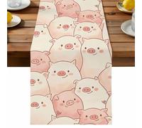 Farm Animals Cheek Table Runner, Watercolor Cute Cartoon Funny Pig Face Graffiti Cotton and Table Linen Runner for Kitchen Dining Home Decor for Party Festival Holiday Decoration Gift 13x36in