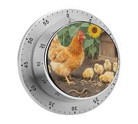 Farm Animals Chicken Kitchen Timer 60 Minute Visual Wind Up Timers Indoor Mechanical Timers with Magnetic Base Stainless Steel Timer for Home Cooking Time Management Tool