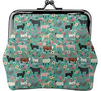 Farm Animals Cow Sheep Goat Women's Leather Coin Purse, Small Change Pouch with Kiss-Lock Clasp Closure Buckle Wallet for Girl Gift