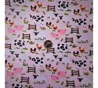 Farm Animals Cows Pigs Sheep Chickens Poly Cotton Fabric Per Metre 114cm Wide (Farm Animals - Pink) (Half metre)