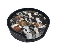 Farm Animals Dairy Cows Cow,Set of 6 Round Coasters, Pu Leather Drinks Coasters with Holder for Home Office Kitchen