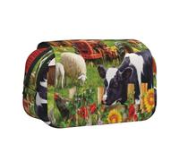 Farm Animals Double Layer Flip-Top Pencil Case,Large Capacity 50 Pens Organizer, Durable Polyester Stationery Holder for School, Art Travel (All-Over Print)
