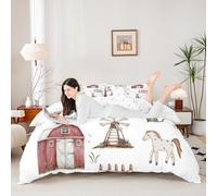 Farm Animals Duvet Cover King,Horse Sheep Cat Comforter Cover with 2 Pillowcases,Cartoon Animal Breathable Decorative Bedding Set,Comforter Not Included