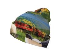 Farm Animals Full Print Knitted Beanie for Men Women,Polyester Soft Stretchable Lightweight Warm Fashion Hat for Daily Use Or Outdoor Black