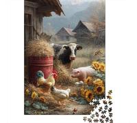 Farm Animals in Barnyard 1000-Piece Puzzle for Adults, 38x26cm/1000pcs; White Cardboard for Steady Handling; to Return to Whenever Time Permits