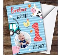 Farm Animals Photo Brother 1st Boys Custom Personalised Birthday Card - Personalised Birthday Greeting Card for Kids, Custom Birthday Card