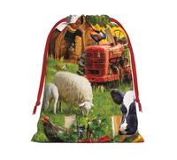 Farm Animals Print Christmas Drawstring Gift Bags, Xmas Holiday Fabric Gift Wrapping Bag For Party, Size-L