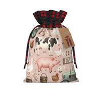 Farm Animals Print Drawstring Bags, Candy Snack Bag, Reusable Holiday Pouches for Wrapping & Storage M