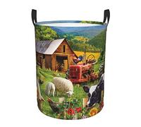 Farm Animals Print Round Laundry Basket With Handles Waterproof Laundry Hamper For Bathroom Circular Storage Basket