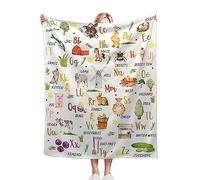 Farm Animals Print Throw Blanket - Cute Alphabet Learning Gift -Super Soft Flannel Blanket for Sofa Couch Camping Travel - Plush Warm Cozy Bed Home Decor for All Seasons, 40"x50"for Kids/Baby
