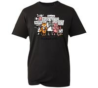 Farm Animals Protest Graphic T-Shirt, Flocked Off Sarcastic Vegan Slogan Tee, Political Satire Awareness Top UK (Black, L)