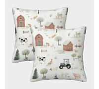 Farm Animals-Watercolor Rustic Style Pillow Covers 2 Pack Cozy Pillowcases Art Cushion Case Zippered Decorative for Sofa Living Room Bed Home 50x50cm