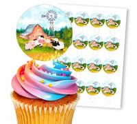 Farm Animals With Barn And Windmill, 16 Wafer Cupcake Stand-Up Toppers