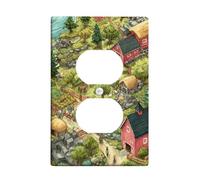 Farm Bathroom Duplex Outlet Covers Wall Plate, Rustic Countryside Trees Horses Summer Green Plastic Standard Size Decorative Receptacle Outlet Covers for Bedroom Office Kitchen Entrance Decor