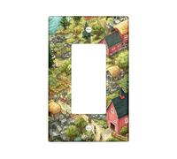 Farm Bathroom Single Rocker Light Switch Cover, Rustic Countryside Trees Horses Summer Green Plastic Standard Size Accents Wall Switch Plates for Home Living Room Bedroom Apartment Decor