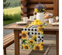 Farm Bee Sunflower Watercolor Table Runner 36 Inches Long,Table Runners Kitchen Dining Tables Decoration, Vintage Black Buffalo Plaid Tables Runner for Home Party Wedding Dresser Scarf