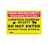 Farm Biosecurity Livestock Guardian On Duty Sign 12 X 8 Inches Reflective Aluminum Metal Warning Signage With Symbol For Indoor Outdoor Use